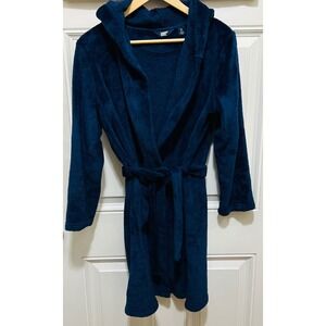 Lands End Kids Plush Hooded Robe Blue Size 14 Fleece Cozy Sleepwear